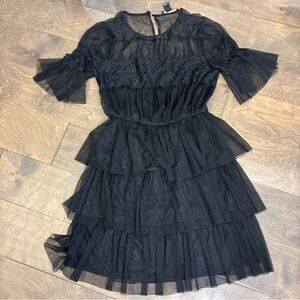 Forever 21 Black Tiered Lace Midi Dress